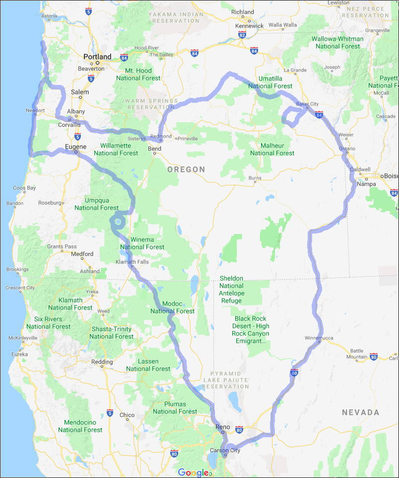 Map showing route for the full trip.