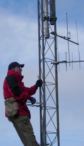 Jay inspects the wet coax.